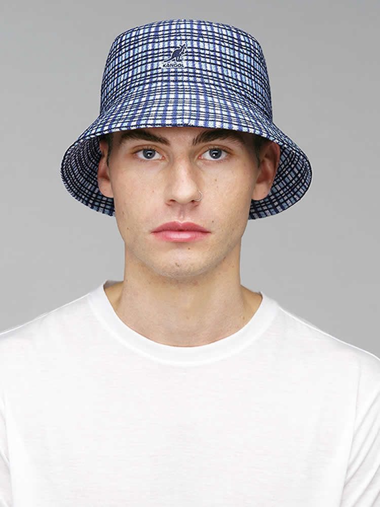 KANGOL PREP PLAID BUCKET BLUE