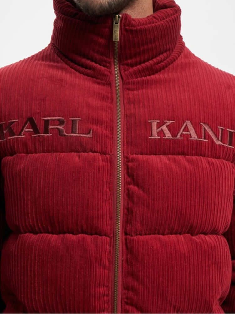 KARL KANI RETRO CORDUROY PUFFER JACKET DARK RED