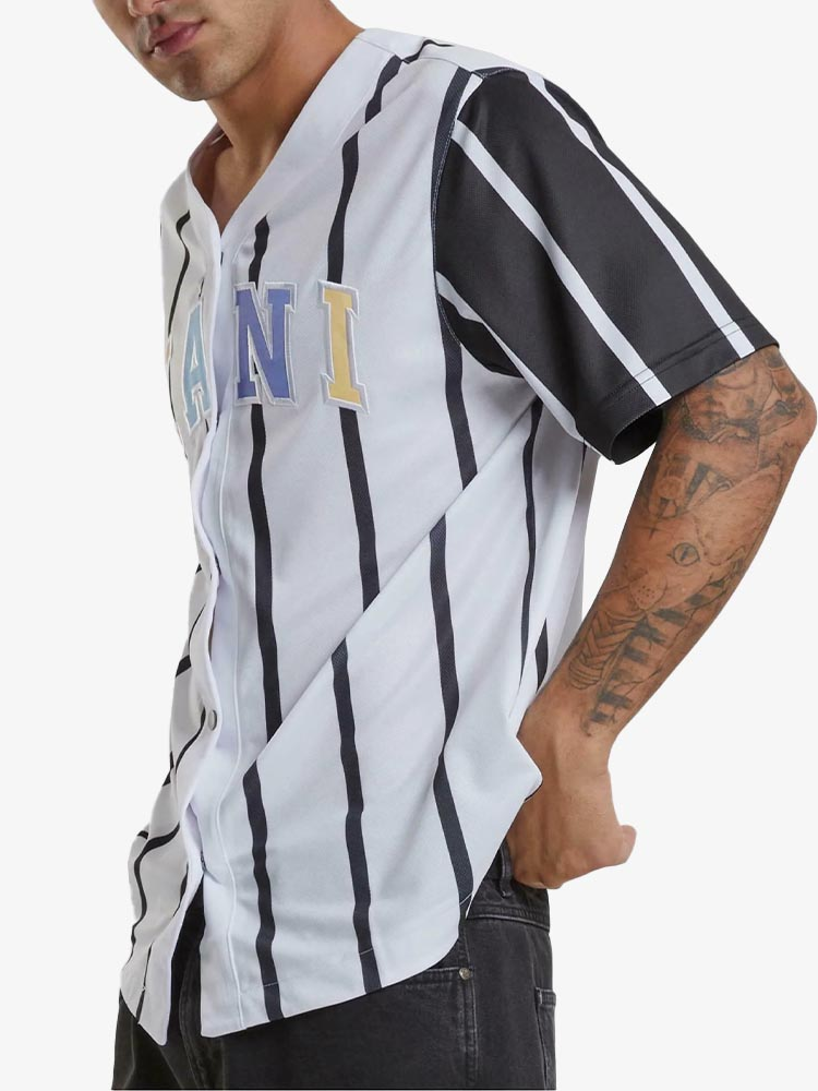 KARL KANI SERIF STRIPED BLOCK BASEBALL SHIRT WHITE/BLACK