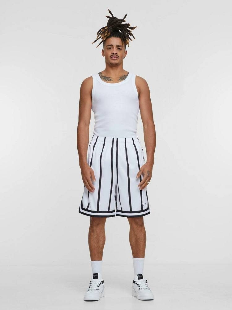 KARL KANI SMALL SIGNATURE STRIPED MESH SHORTS