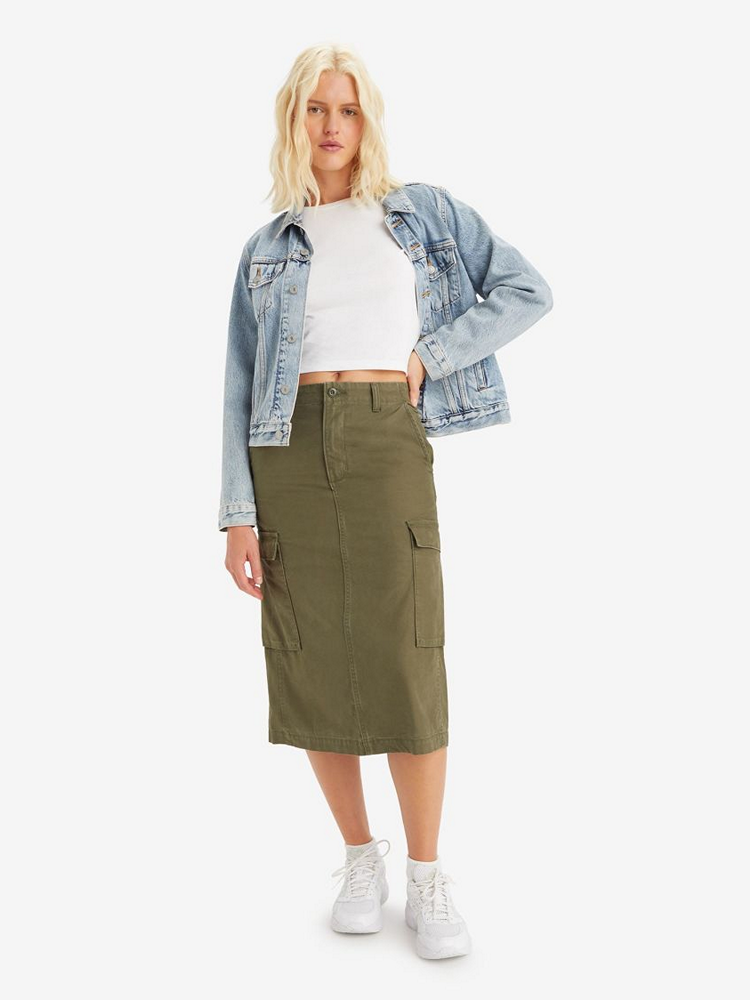 LEVIS CARGO MIDI SKIRT GREENS