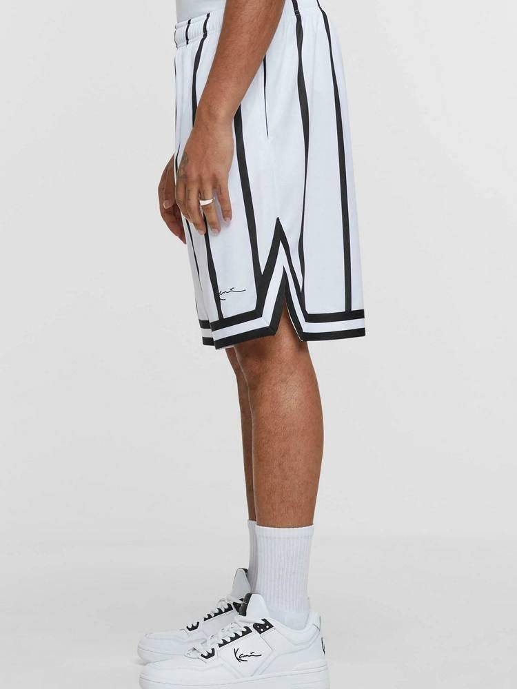 KARL KANI SMALL SIGNATURE STRIPED MESH SHORTS