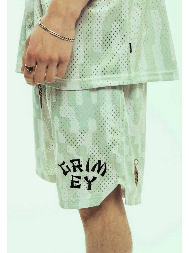 GRIMEY LUCKY DRAGON MESH BASKET SHORTS WHITE