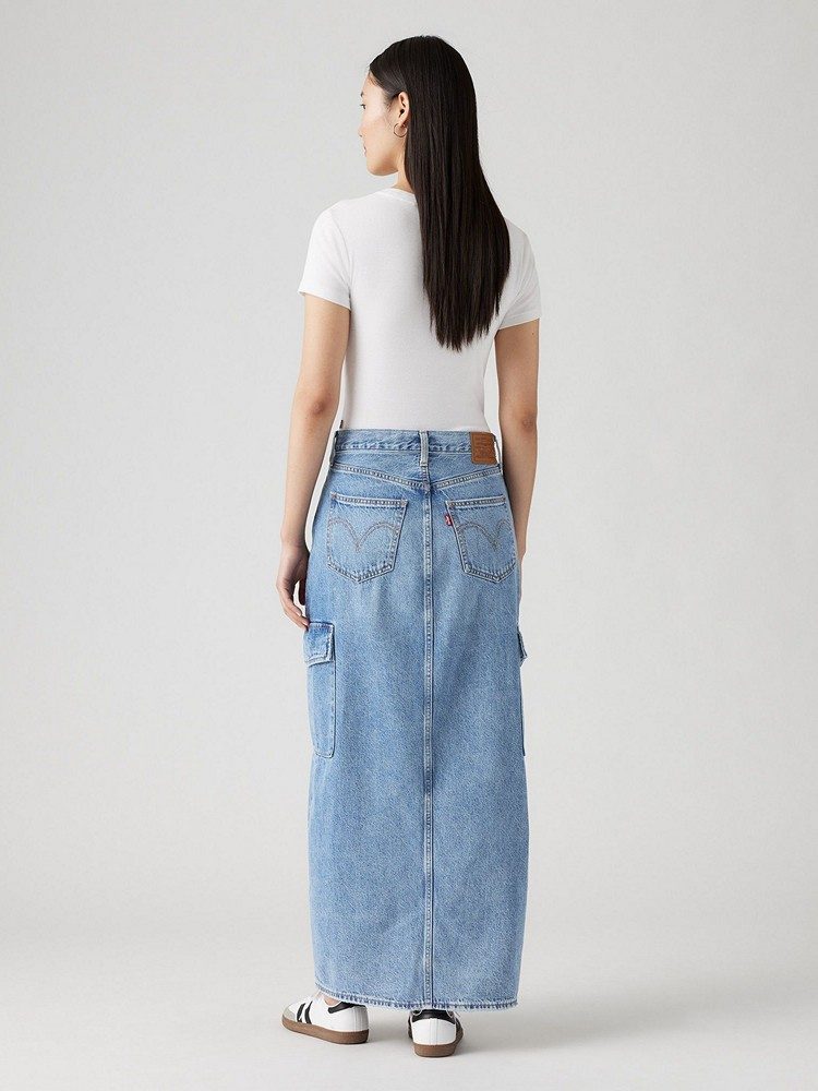 LEVI'S ANKLE COLUMN CARGO SKIRT MED INDIGO - WORN IN