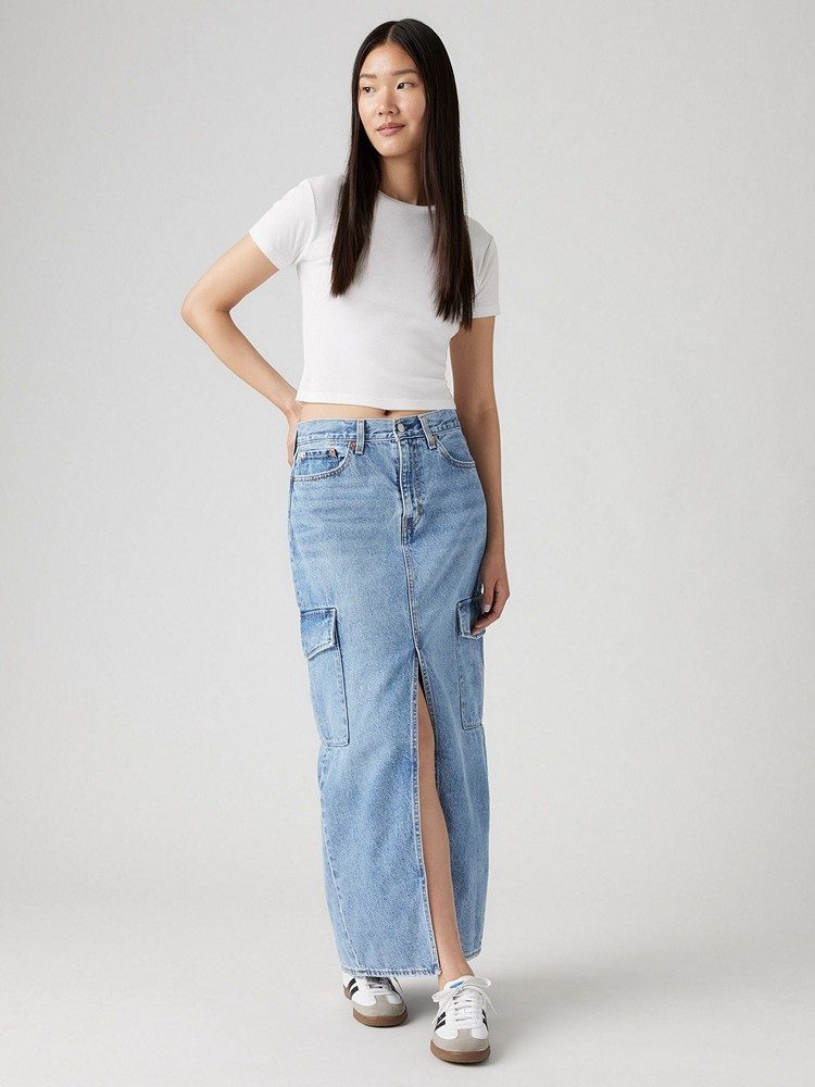 LEVI'S ANKLE COLUMN CARGO SKIRT MED INDIGO - WORN IN