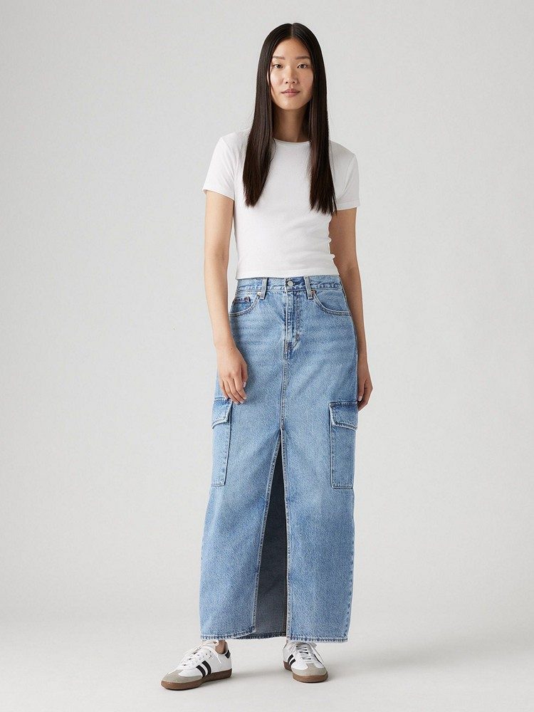 LEVI'S ANKLE COLUMN CARGO SKIRT MED INDIGO - WORN IN