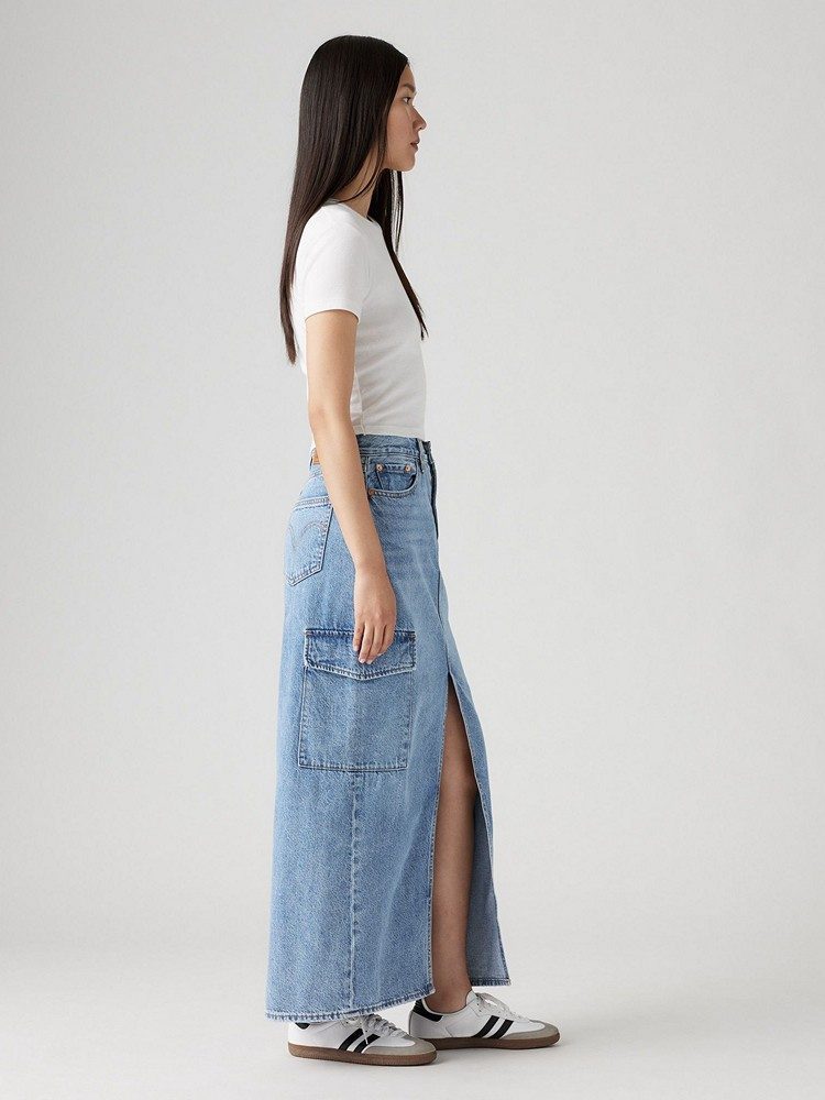 LEVI'S ANKLE COLUMN CARGO SKIRT MED INDIGO - WORN IN