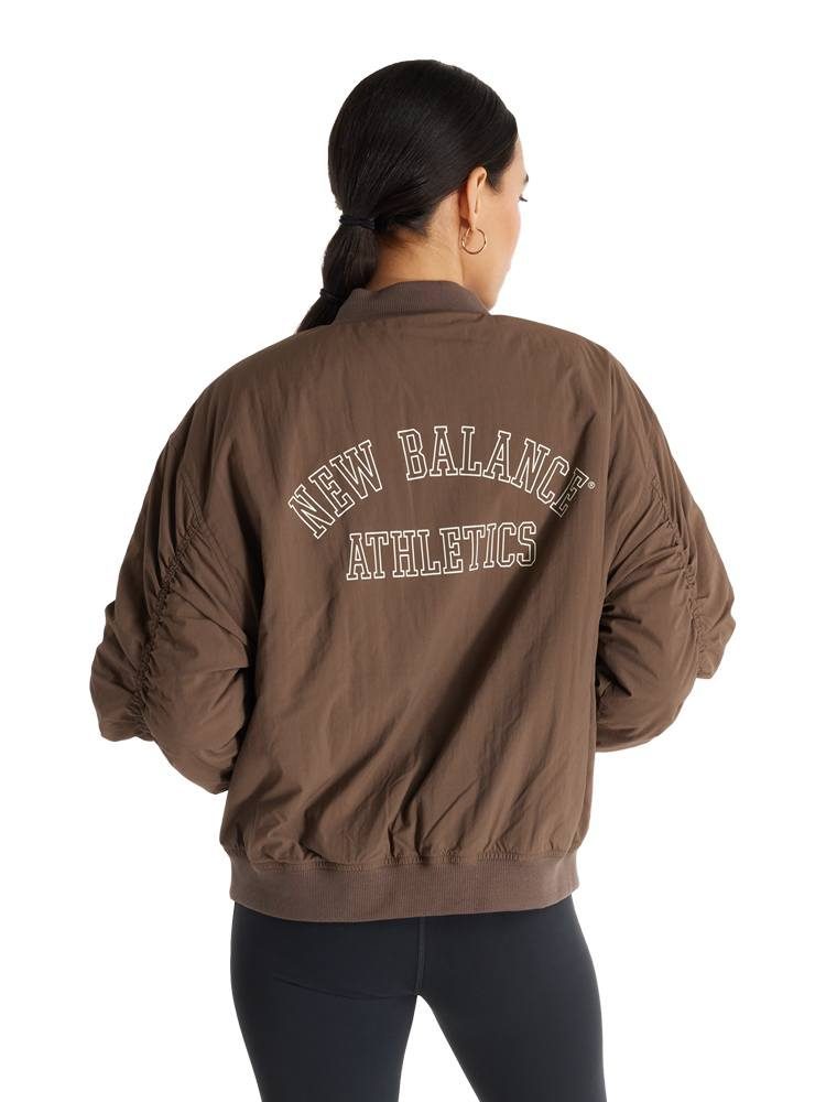 NEW BALANCE GRAPHIC WOVEN BOMBER JACKET DARK MUSHROOM