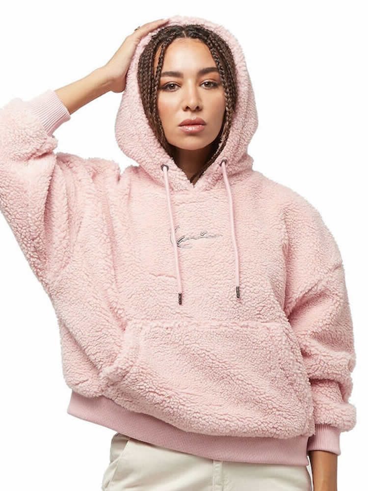 KARL KANI METAL SIGNATURE TEDDY OS HOODIE DUSTY ROSE