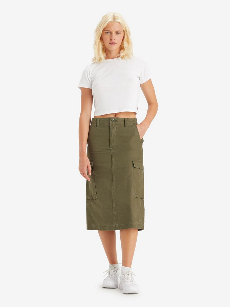 LEVIS CARGO MIDI SKIRT GREENS