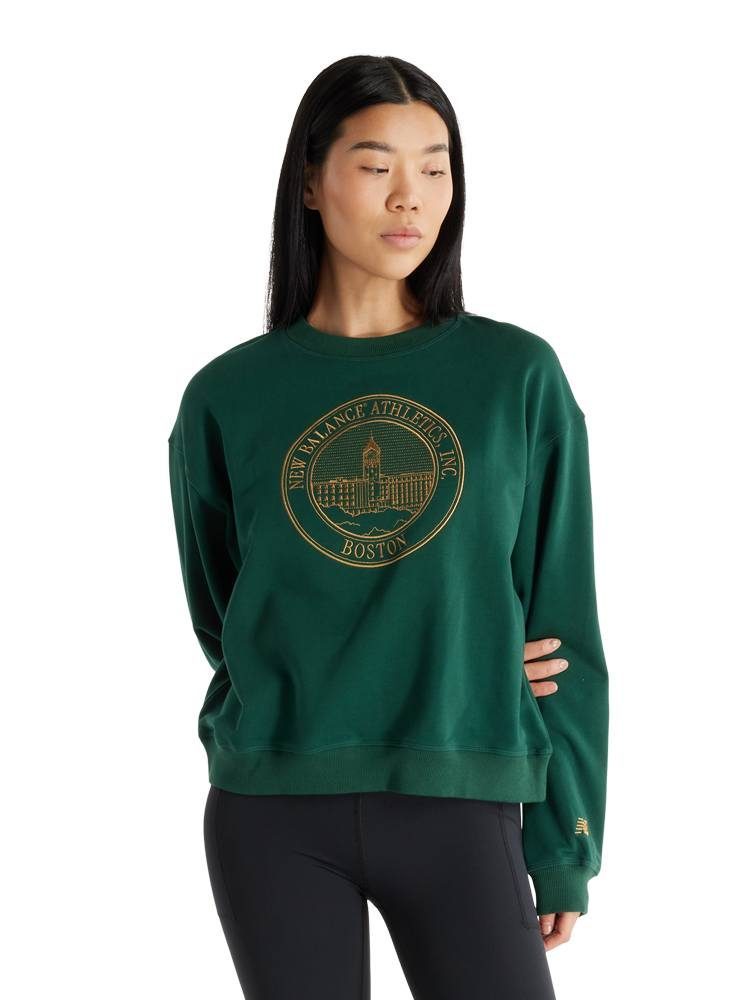 NEW BALANCE ATHLETICS FRENCH TERRY OVERSIZED CREST CREW NIGHTWATCH GREEN