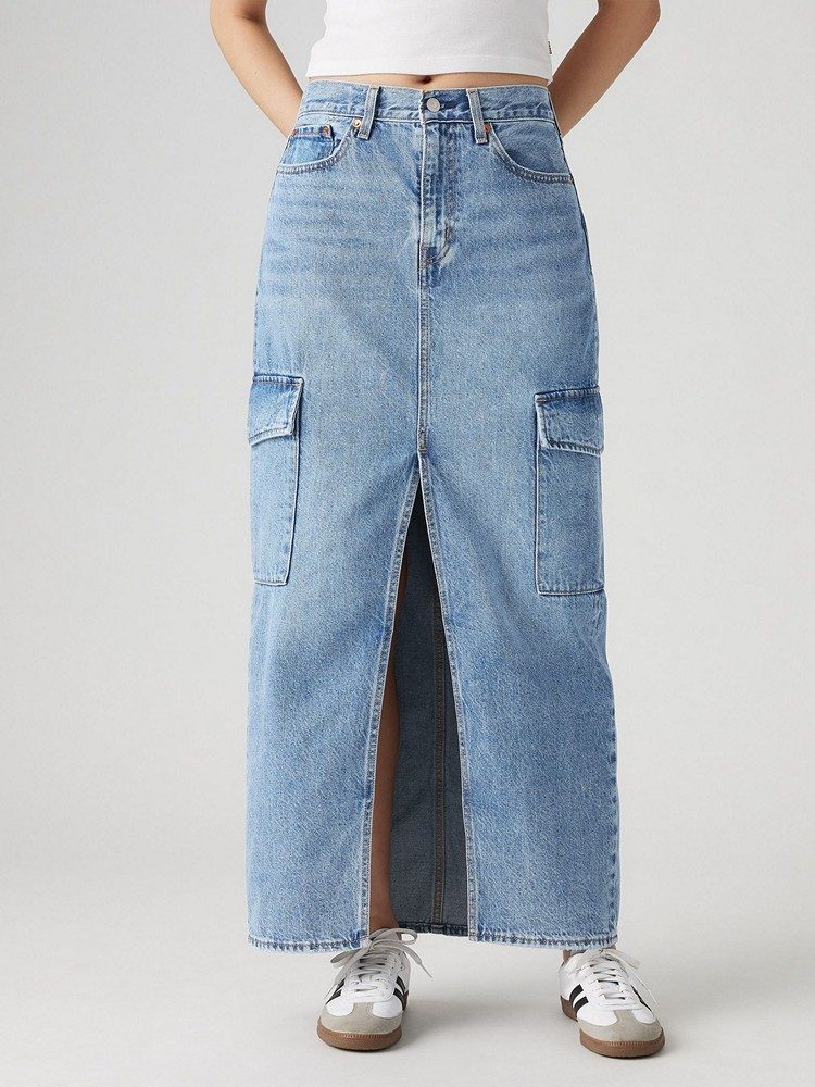 LEVI'S ANKLE COLUMN CARGO SKIRT MED INDIGO - WORN IN